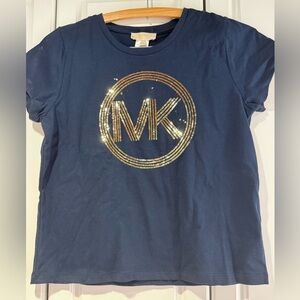 MICHAEL Michael Kors Kids Navy Tee with Gold Sequin Logo